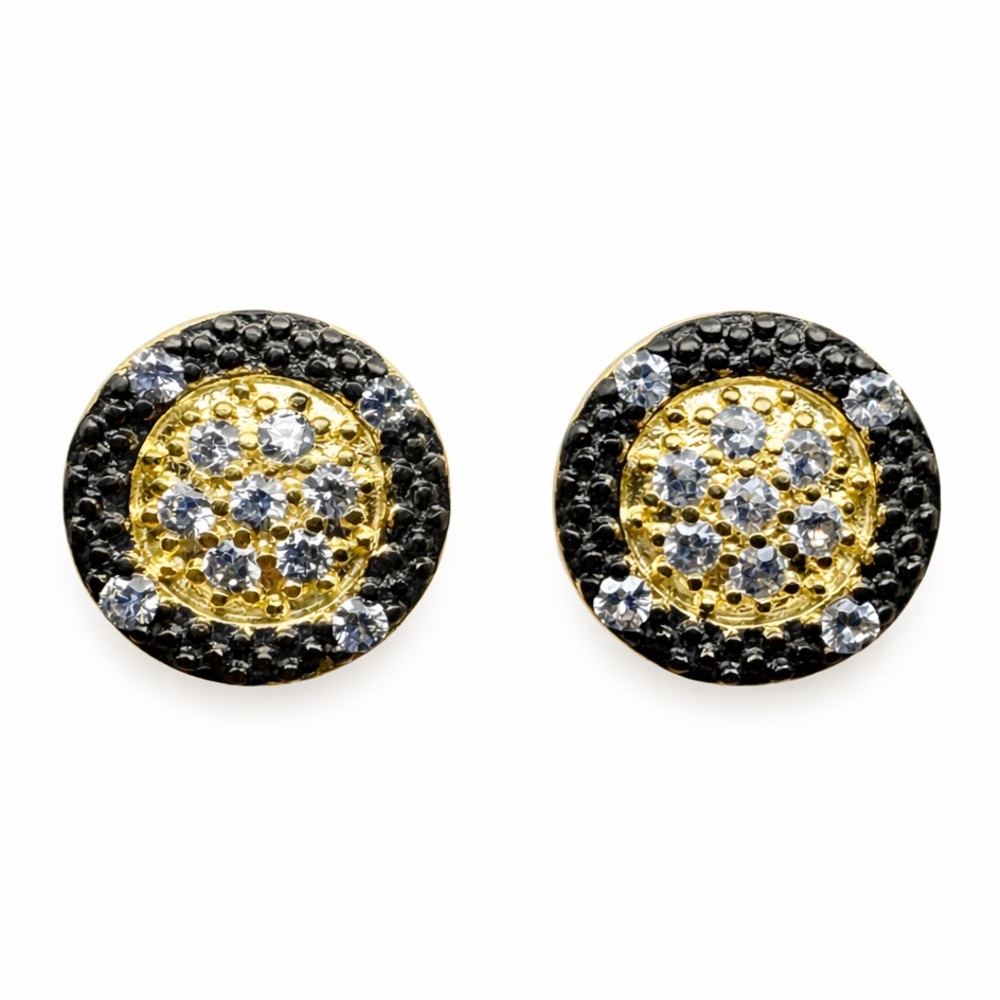 New Freida Rothman Two-Tone Sterling Silver & 14k Gold Pave Round Stud Earrings